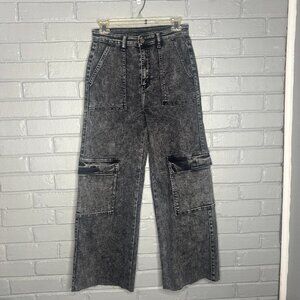 H&Y High Rise Cargo Acid Washed Wide Legged Jeans Size 9/10